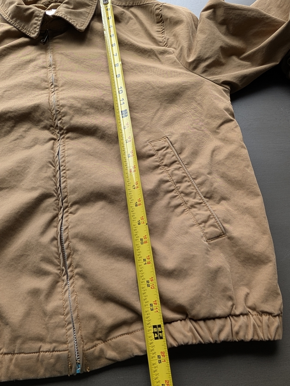 Denim & Flower Brown Bomber Jacket Zip Up Size L Utility Casual Elastic Hem - Picture 13 of 14